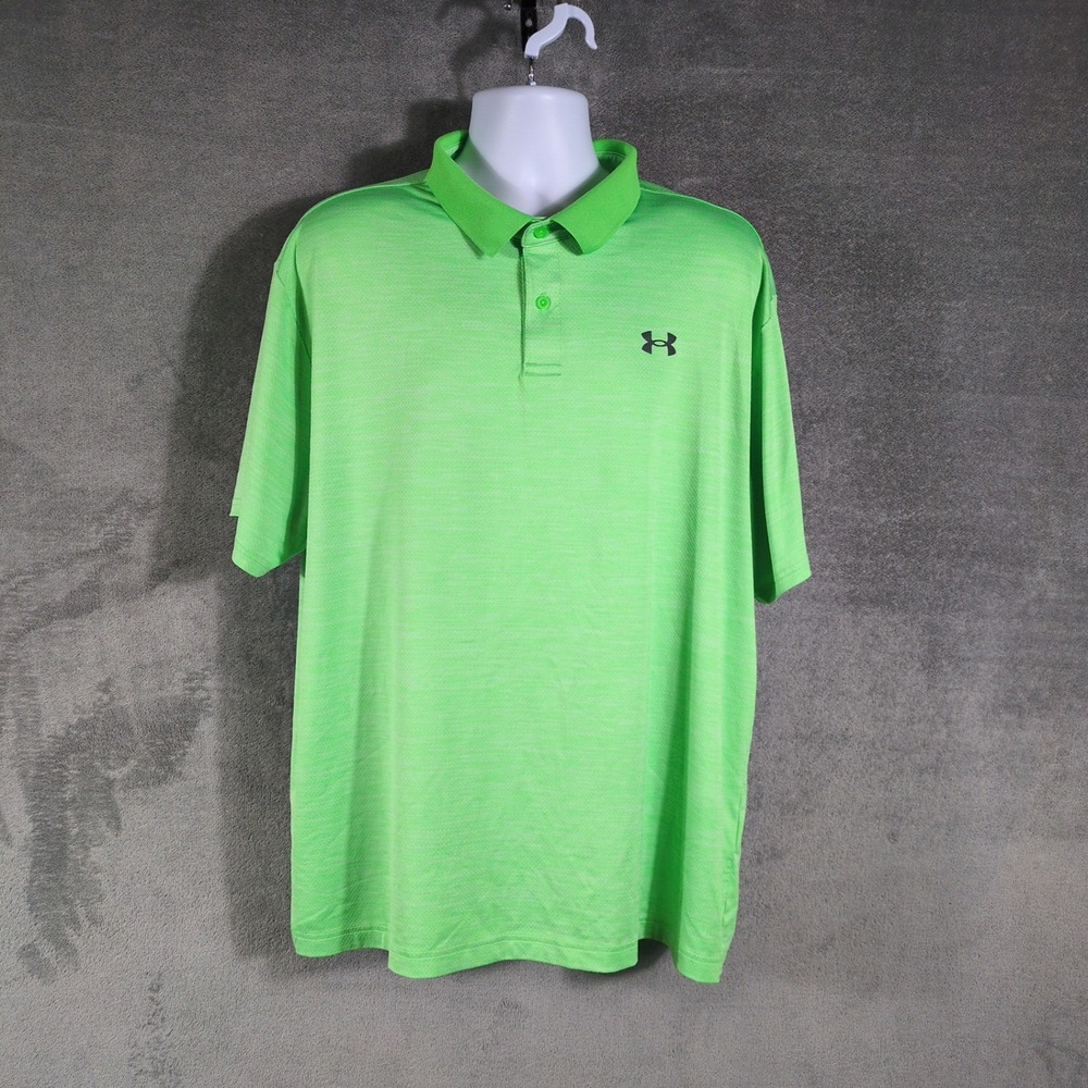 Under Armour Mens XXL Performance Polo Shirt Lime Green Heathered Short Sleeve